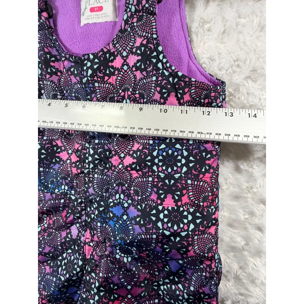 The Childrens Place Girls 5T Snow Bibs Purple Pink Blue Geometric Print Overalls